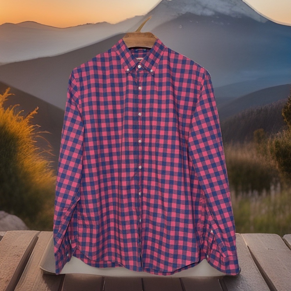 J Crew Classic Stretch Shirt Men XL Gingham Check Button Down Long Sleeve Preppy